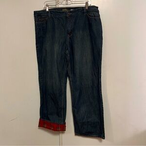 Eddie Bauer Flannel Lined pants Size 18 Petite Dark Wash Red Plaid Flannel Lined